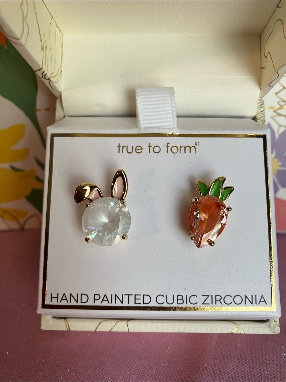 true to form Pink Bunny and Orange Pineapple Asymmetric Earrings